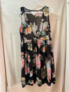 Maeve Anthropologie Black Sheer Floral Babydoll Mini Dress Small Lace Hem